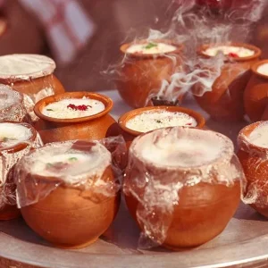Refreshing mango lassi, rose falooda and chai drinks.